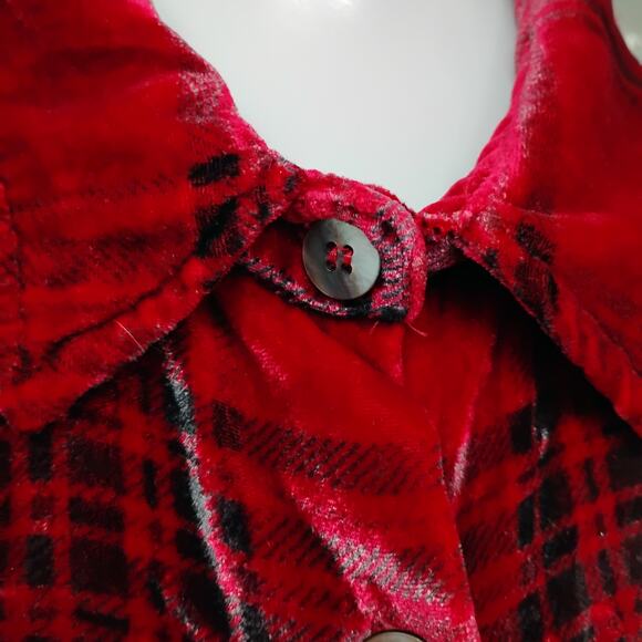 Soft Surroundings Blouse Size Large Red Festive Velvet Button Down - Picture 7 of 14